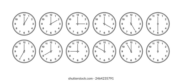 Wall Clock Icon Set. Wall Clock Collection. Linear style. Vector icons