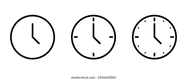 Wall clock icon set, line art style. Simple round wall clock vector illustration. 4 AM Clock