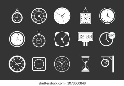 Wall clock icon set vector white isolated on grey background 