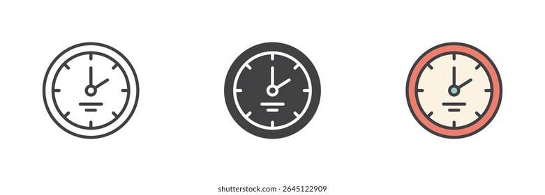 Ícone de relógio de parede mostrando o tempo em linha, estilo de contorno preenchido sólido e colorido. Ícone de símbolo de agendamento ou gerenciamento de tempo de escritório vetorial.