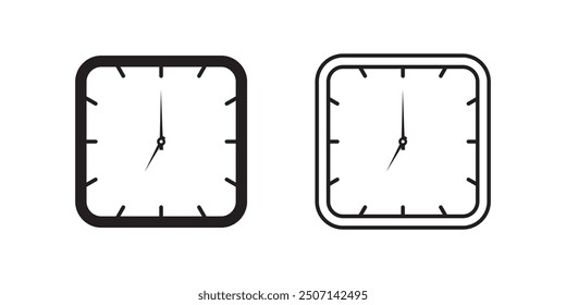 Wall Clock icon, symbol, watch, silhouette. Clock icon, vector set. Timer icon, Stopwatch vector timer flat icon for apps, logo and websites. Line Clock symbol vector. Vector illustration.