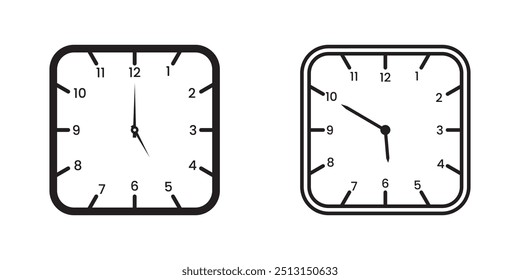 Wall Clock icon, symbol, watch vector, silhouette. Clock icon, vector set. Timer icon, Stopwatch timer flat icon for apps, logo, websites. Line Clock symbol. Vector illustration.