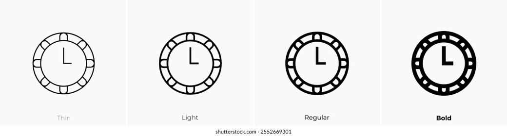 wall clock icon. Thin, Light Regular And Bold style design isolated on white background