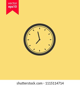 Wall clock icon. Time clock icon. Yellow background. EPS 10 vector flat sign.
