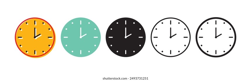 Icono de reloj de pared contorno de Vector negro color plano fondo aislado