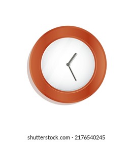 Icono de reloj de pared. Reloj de pared en una caja de madera. El reloj arroja una sombra. Ilustración vectorial de un reloj de pared. Fondo blanco aislado.