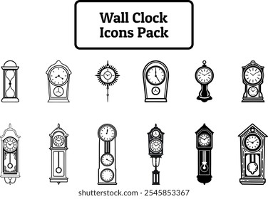 Wall Clock Icons Pack, Silhouette Design
