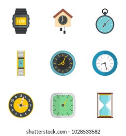 Wall clock icons set. flat set of 9 wall clock icons for web isolated on white background