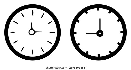 Wanduhrsymbole mit Stunden- und Minutenzeigern für Zeit-, Zeitplan- und Terminverwaltung