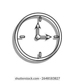 Wall clock illustration. Time telling device. Round hour symbol. Vintage timepiece Vector.