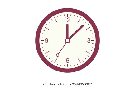 Wall clock illustration watch in red illustration of a round clocktimer to show time table watch timing 12 o clock of analogue watch with pointer. wall clock showng time by pinkish red clock