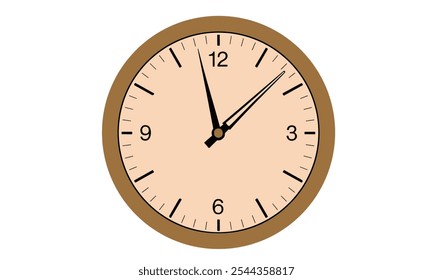 Wall clock illustration watch in red illustration of a round clocktimer to show time table watch timing 12 o clock of analogue watch with black pointer. wall clock showng time  yellowish orang clock