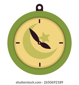 relógio de parede com símbolo islâmico, clip-art relógio, clip-art relógio, clip-art relógio de tempo, design de ícone plano, moslem time vetor illation