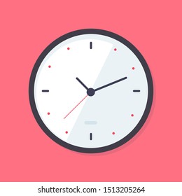 Wall clock isolated on red background. Vector illustration. EPS 10