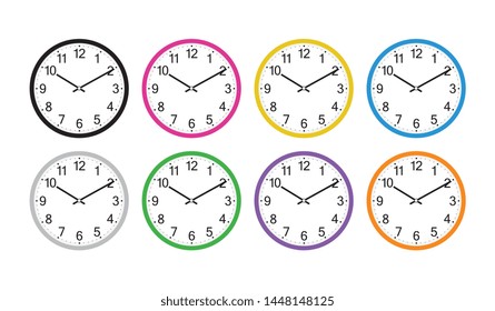 wall clock isolated on the white background vector design. Illustration EPS10. Classic round wall clock isolated on white background. clock icon, flat design best vector clock illustration.