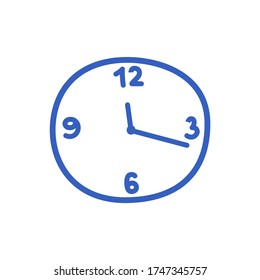 Wall clock isolated on white, contour. Vector hand-drawn illustration.