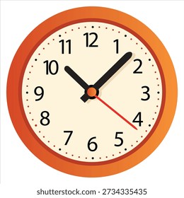 wall clock isolated vector illustration on white. Orange color wall clock with transparent background	