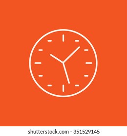 Wall clock line icon for web, mobile and infographics. Vector white icon isolated on red background.