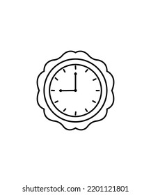 Wall clock linear illustration. 9o'clock in the morning or night  Isolated on white background  vector icon.