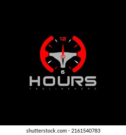 wall clock logo design combination with a car steering wheel, creative unique ideas