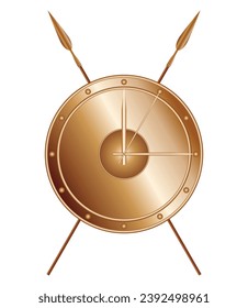 Wanduhr aus antikem Schild und überkreuzten Speeren, Vektorgrafik