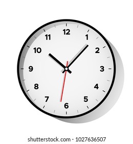 Wall clock in a minimalist style with a shadow. flat vector illustration isolated on white background