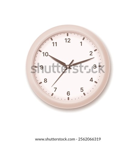 Wall clock in minimalistic 3d style. Classic design of simple wall analog clock. Vector illustration.
