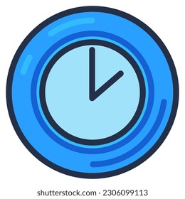 Reloj de pared con mano de minuto y hora. Relojes redondos para medir el tiempo. Cuenta regresiva, regreso oportuno al lugar de trabajo con descanso para el almuerzo. Esbozo simple de dibujos animados vector aislado en fondo blanco
