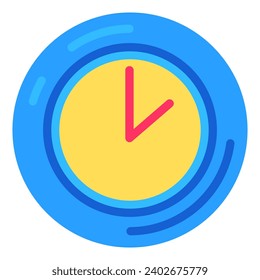 Wall clock with minute and hour hand. Countdown, timely return to workplace with lunch break. Round watches for measuring time. Simple Flat vector isolated on white background