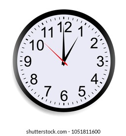 Wall clock mock up showing thirteen o'clock isolated on white background. Vector illustration