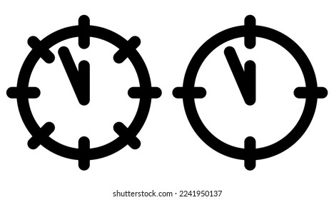 Wall Clock. New Year's clock. Midnight. Vector clipart isolated on white background.