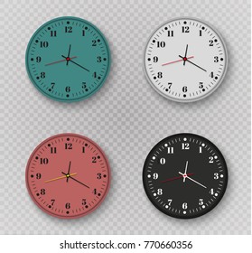 Wall clock office. Template design in vector closeup. The layout for branding and advertising isolated.Beautiful and original timer on a transparent background. Element vector design.