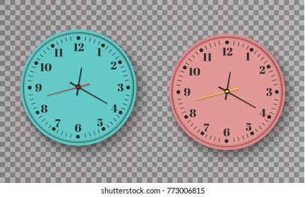 Wall clock office. Template design in vector closeup. The layout for branding and advertising isolated.Beautiful and original timer on a transparent background. Element vector design.