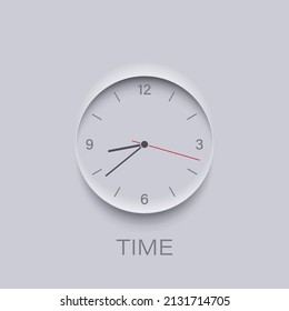 Wall clock for the office. Vector illustration of a wall clock template with arrows on a white wall. A sketch for creativity.