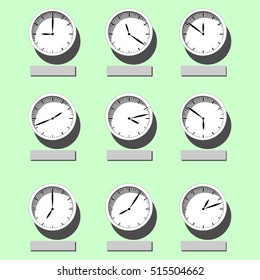 Wall clock on a light background. Vector illustration on the theme of Time