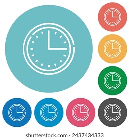 Wall clock outline flat white icons on round color backgrounds
