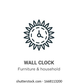 Wall clock outline vector icon. Thin line black wall clock icon, flat vector simple element illustration from editable furniture & household concept isolated stroke on white background