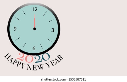 Wall Clock with peach and green colour and year 2020 at right 12 o'clock and Happy New Year