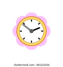 Wall clock with pink rim icon in flat style on a white background