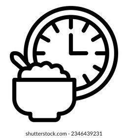 Wall clock and porridge plate line icon, englishbreakfast concept, breakfast vector sign on white background, clock, plate outline style mobile concept web design. Vector graphics.