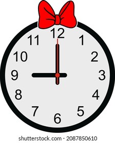 Wall-Uhr mit roter Schleife auf weißem Hintergrund. Vektorgrafik