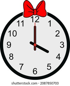 Wall-Uhr mit roter Schleife auf weißem Hintergrund. Vektorgrafik