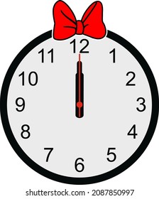 Wall Clock with red Bow tie on white background. Vector
