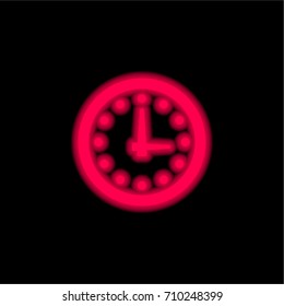 Wall clock red glowing neon ui ux icon. Glowing sign logo vector