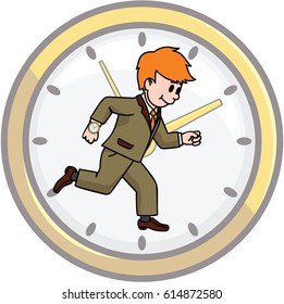 wall clock and running businessman