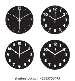 Wall Clock Set silhouette vector style with white background