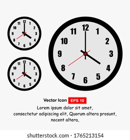 Wall clock set. Vector clocks icons. Mockups for design from different angles. Isolated on a white background. Vector illustration.