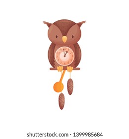 Wall clock in the shape of an owl. Vector illustration on white background.