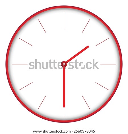 Wall Clock Showing 14.30 or 2.30 O'Clock on White Surface red hands and outer body  - Perfect for Time Management and Scheduling Concepts