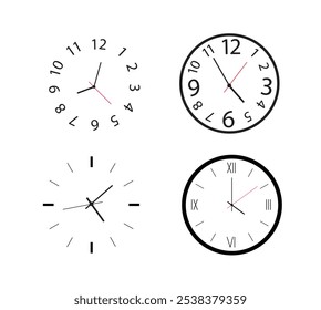 Wanduhr. Einfache Uhr. Minimalistische Uhr. Klassische Design-Wanduhr. Analoge Uhr. Vektorgrafik